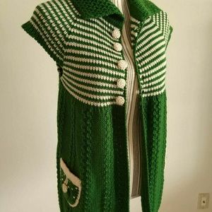 Green Knit Sweater Crochet Cardigan Coat Jacket
